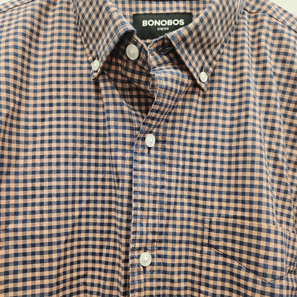 Bonobos Slim Fit Pink Blue Check Button Down Mens Long Sleeve Shirt - Picture 3 of 6